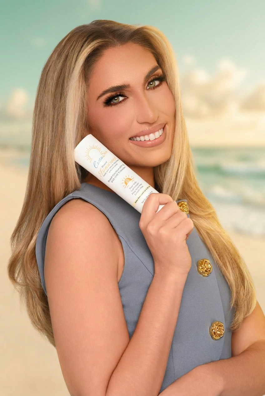 Woman holding CostaSea sunscreen